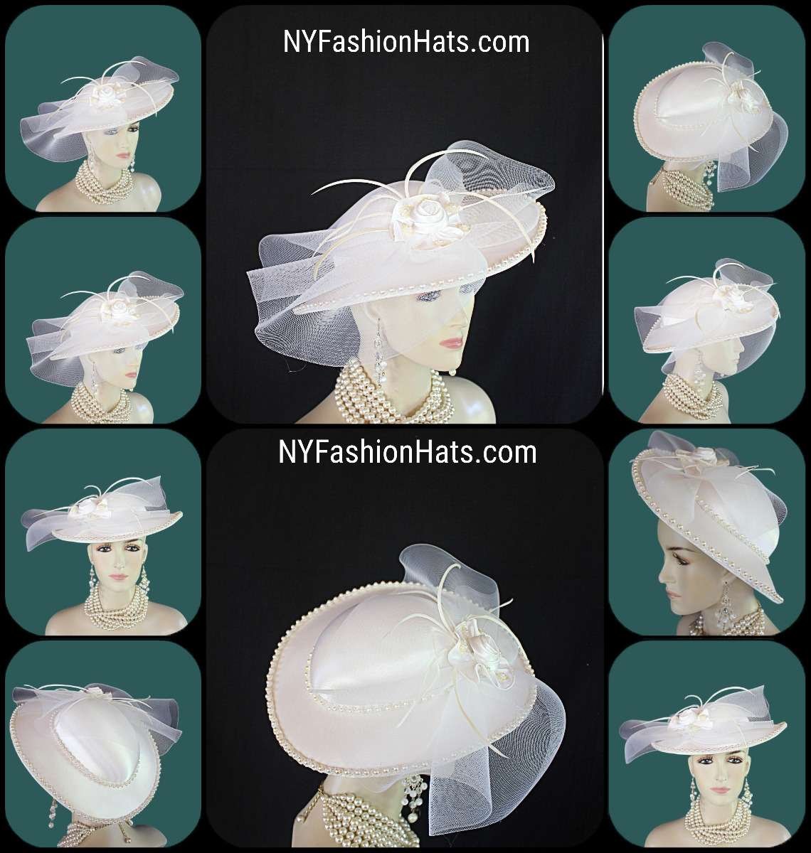 Women's White Satin Formal Dress Hat For A Bride Or Wedding By NYFashionHats.com